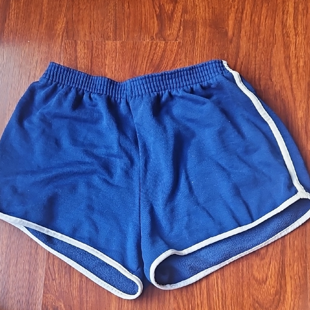Vintage 80s Adidas Trefoil Dolphin Shorts Made in USA Blue White Trim Fleece MED